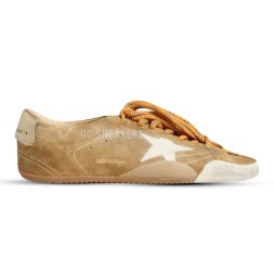 Golden Goose True-Star in Tobacco-Colored Suede With White Star and Platinum Heel Tab