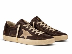 Golden Goose Super-Star Men’s Distressed Suede-Trimmed Leather Brown