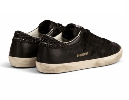 Golden Goose Super-Star In Black Nappa With Black Star And Glitter Heel Tab