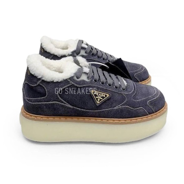 Женские зимние кроссовки на платформе Prada Platform Suede Winter Dark Grey