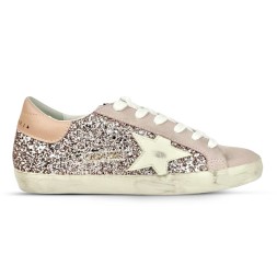 Golden Goose Super-Star in Silver Glitter With Leather Star and Heel Tab