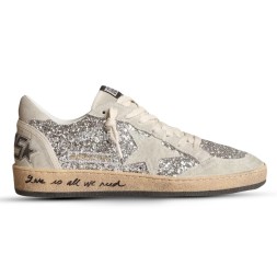 Golden Goose Ball-Star In Silver Glitter with Ice-Gray Suede Inserts